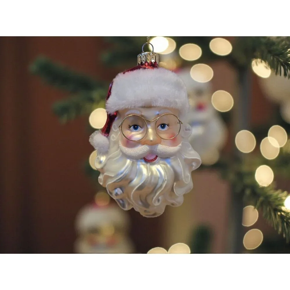 New Multi Color Glass LARGE Santa Claus Head Christmas Tree Ornament Decor